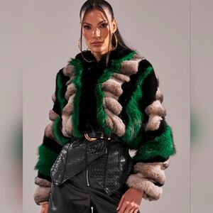AKIRA SUPERNOVA PANELED FAUX FUR IN GREEN Size XL